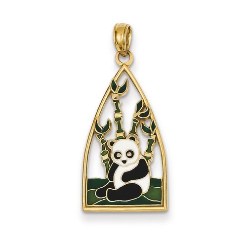 14k Yellow Gold Enameled Panda Bear Pendant 24x14 mm 0 gr *** Made in USA