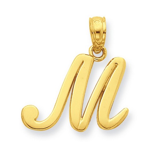 Jewelry Stores Network 14k Yellow Gold Upper Case Letter M Cursive Script Initial Pendant 18x12mm